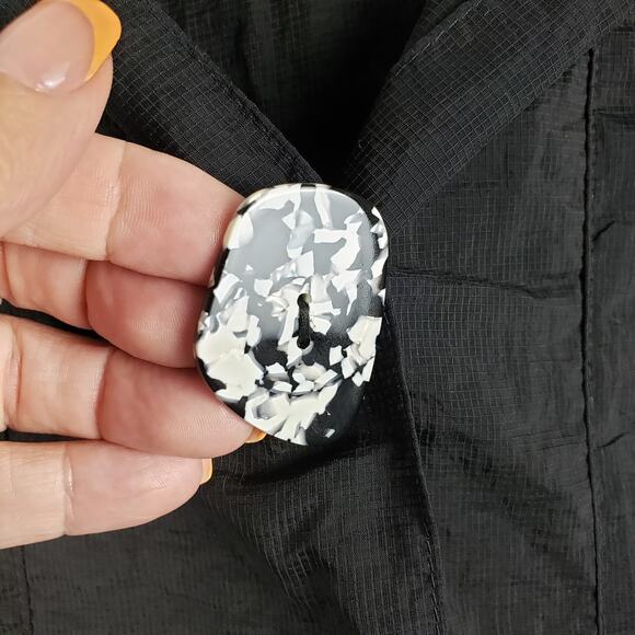 Donna White Women's L Semi‎ Sheer Nylon Overcoat Black Button Front Whimsigoth - Picture 3 of 16